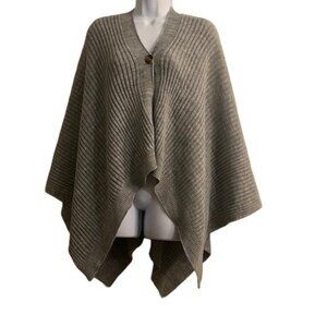 Versona Light Gray Knit Button Poncho, One Size